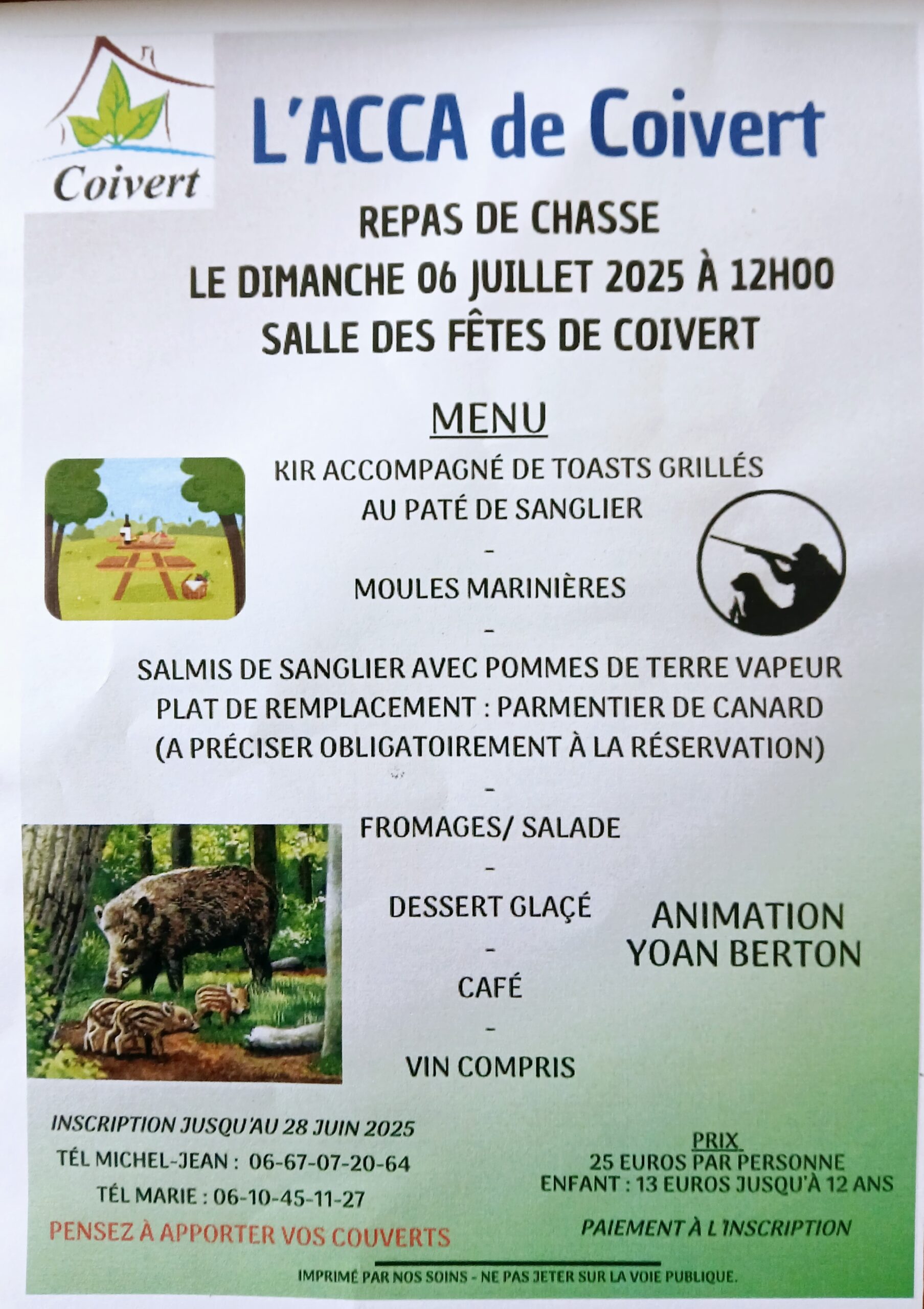 repas chasse 17330 Coivert